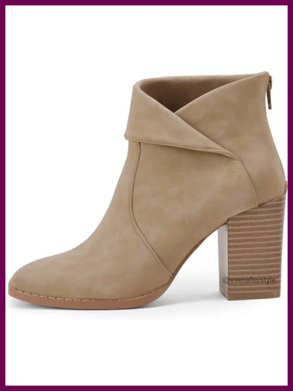 Square Toe Ankle Boots High Chunky Stacked Heel Slip On Zipper Booties